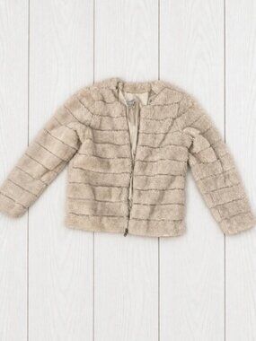 Carmen Marc Valvo Women's Beige Faux Fur Zip Lined Short Jacket Size L
